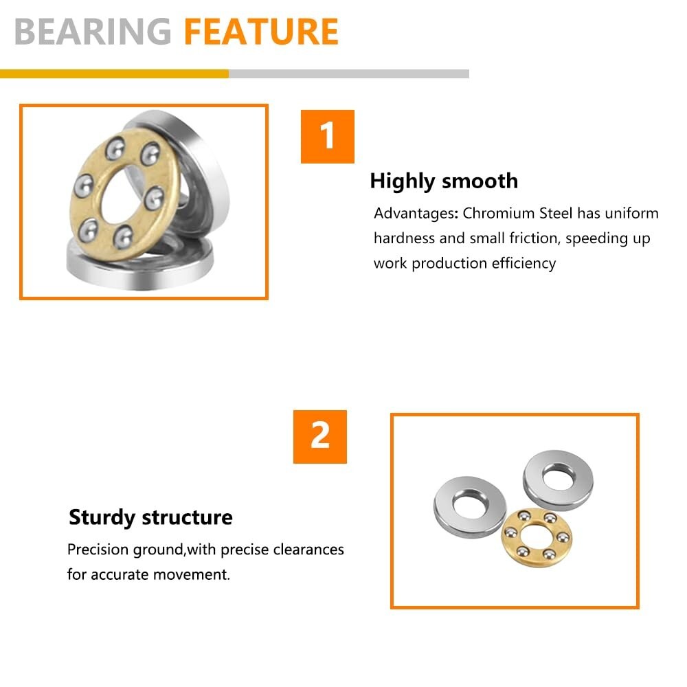 F5-10M (12Pcs) 5x10x4mm Single Direction Thrust Ball Bearings with Washers