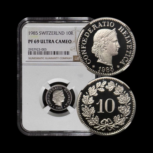 SWITZERLAND. 1985, 10 Rappen - NGC PF69 - Libertas, Alpine Rose RARE