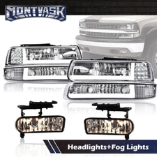 Fit For 99-02 Chevy Silverado/00-06 Suburban LED DRL Headlight + Fog Lights