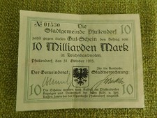 Schein 10 Millionen Mark Pfullendorf mit Obertor von 1923!