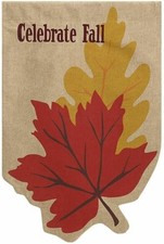 LNW Welcome Fall Leaves 13B3057 Evergreen BURLAP HOUSE Flag 28" X 44"
