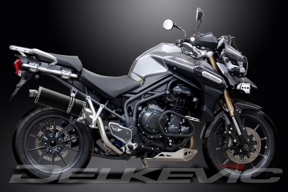 Kit silenciador de escape de carbono ovalado de 14" deslizable Triumph Tiger 1200 Explorer 2012-21 Foto 4 de 4