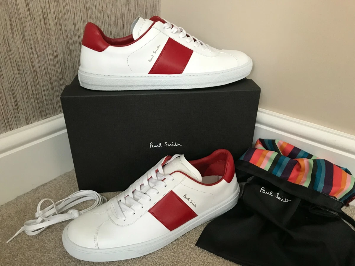 PAUL SMITH WHITE u0026amp; RED LEATHER LEVON TRAINERS UK 11 EU 45 RETAIL BNIB |  eBay