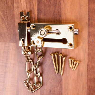 Brass LOCKABLE DOOR CHAIN Slide Bolt Guard Restrictor Home