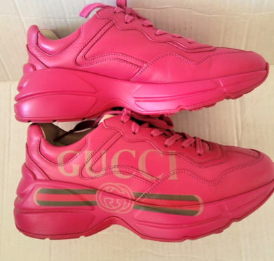AUTHENTIC GUCCI WOMAN RHYTON PINK LOW TOP LACE UP LOGO SNEAKERS 37/7 | eBay