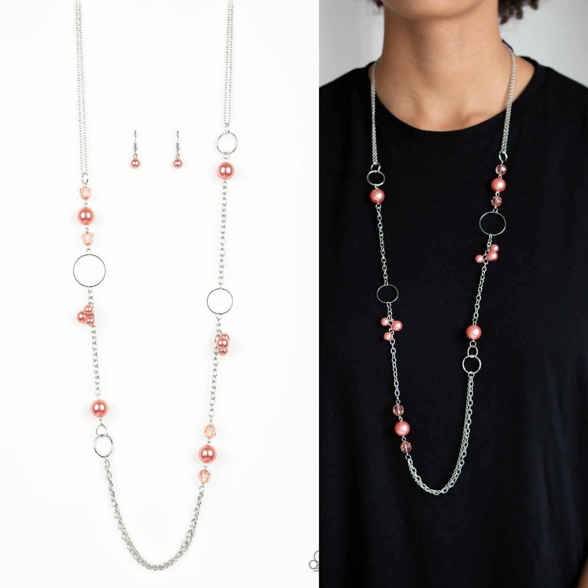 Paparazzi Pageant Princess Orange Coral Pearl Necklace eBay
