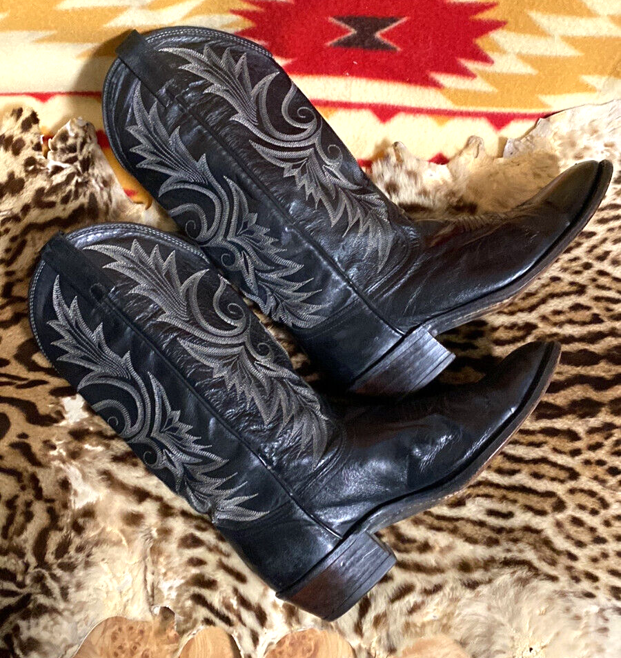 Bottes De Cowboy Dan Post – Cuir Noir – Homme 8.5 US – Vintage USA – Modèle 16530