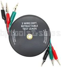 3 WIRE/20-FT. RETRACTABLE TEST LEADS 18 GAUGE ALLIGATOR CLIPS IN REEL