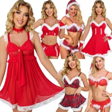 Womens Sexy Lingerie Christmas Uniform Cosplay Costume Babydoll Dress Sleepwear