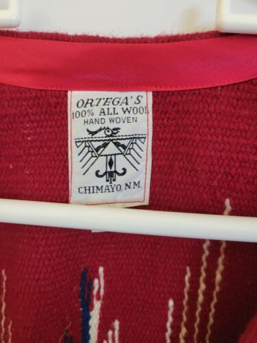 Authentic Ortega' s Men's XL (46)Deep Red Hand Woven Wool Chimayos N.M. - Picture 2 of 9