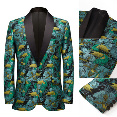 Herren Anzug Jacke Blazer Dinner Party Showman Woodpecker Muster Jacquard Mantel