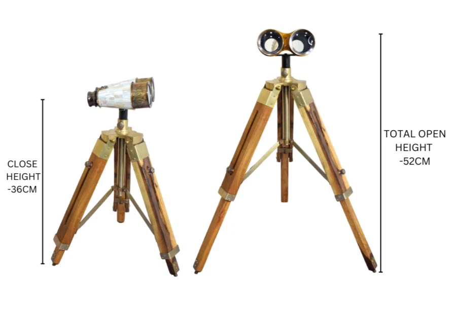 Deluxe Brass Binocular w/Clear-Sharp Optics-Presented w/ A  Wooden Tripod Stand - Image 2 of 4