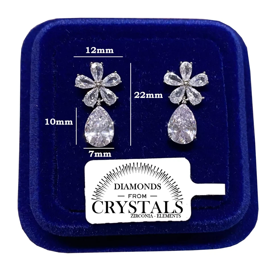 Orecchini Fiori con Goccia pl. oro Bianco 18K con Cristalli Zirconi SW2/4 - Immagine 4 di 4