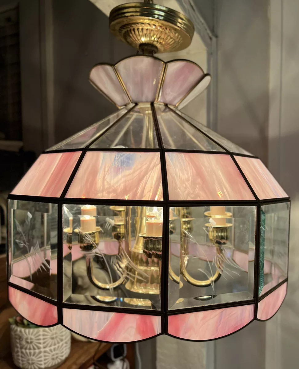 Vintage stained glass hanging light fixture deals