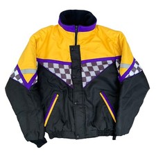 VTG Joe Rocket Snowmobile Racing Puffer Bomber Jacket Yellow Purple Check Sz XS