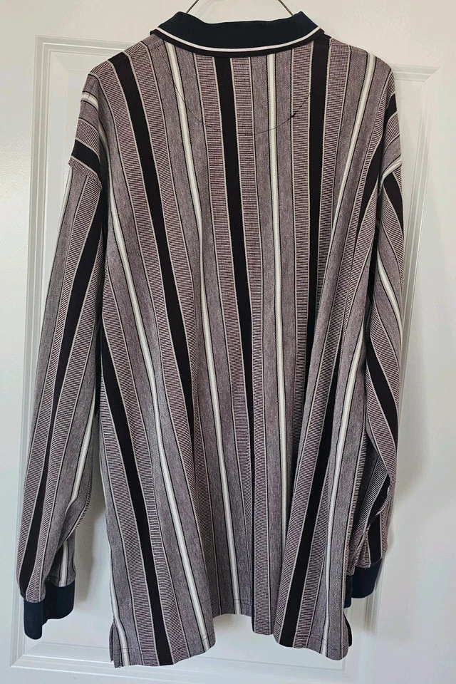 Vintage 90s Penguin Sport XXL Polo Shirt Y2K Brown Striped Knit Long Sleeve - Image 2 of 4