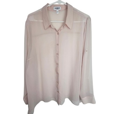 Express Womens Sheer Portofino Shirt Size XL Career Corp Layering Dusty Pink