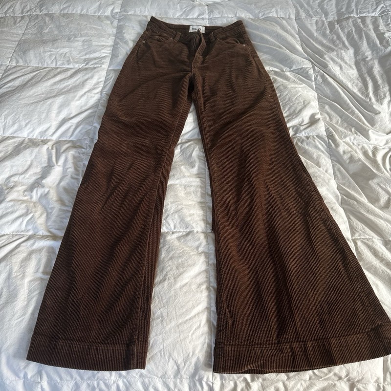 Rollas East Coast Flare High Rise Chocolate Brown Corduroy Cord Pants Sz 27 $44