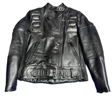 VTG 1980s Schott Black Leather Cafe Racer Motorcycle Womens Jacket - Size 10