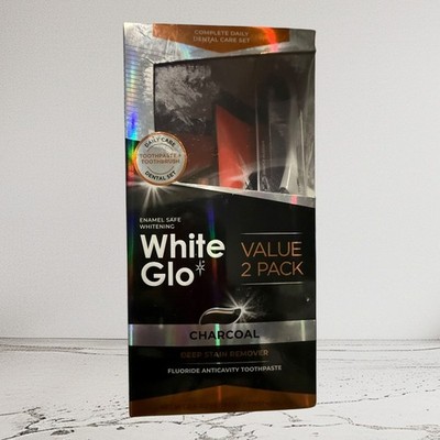 White Glo Charcoal Whitening Toothpaste Toothbrush Dental Care Set Value 2 Pack