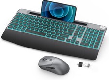 Backlit Keyboard and Mouse Combo, 7 Colors Wireless D-Backlit Grey