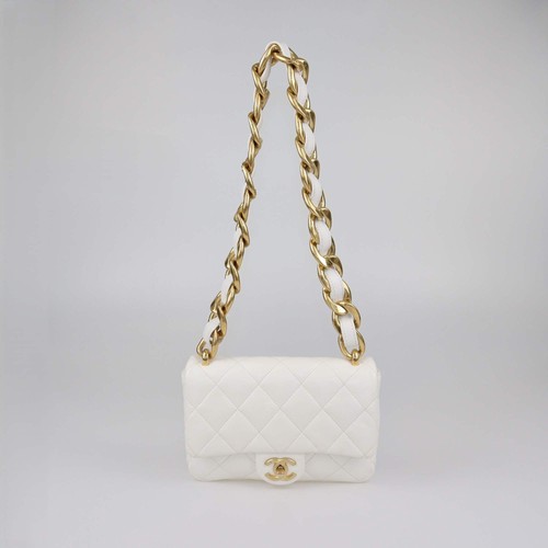 Chanel White Quilted Leather Small Funky Town Flap Bag