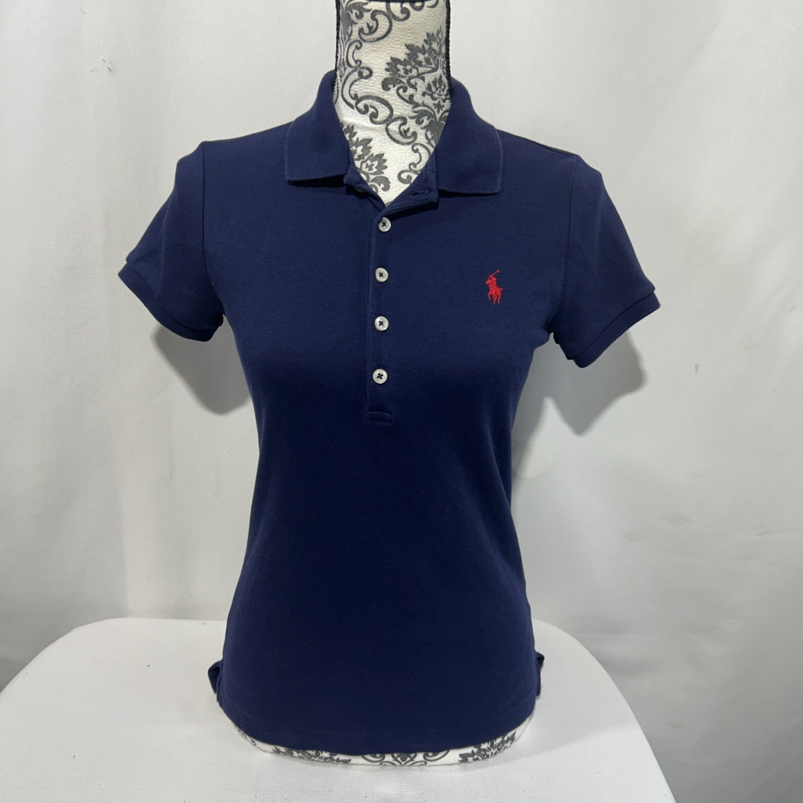 Ralph Lauren Sport Polo Shirt Women's Sz M Slim Fit Blue Short Sleeve  Pony