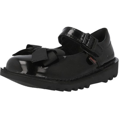 Kickers Kick MJ Bow Black Patent Leather Mary Jane Kids Shoes Hook Loop Strap