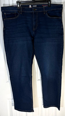 IZOD Men's Straight Fit Stretch Denim Jeans Dark Wash 5-Pocket Blue Regular