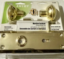 Defender Security Entry Mortise Lockset # E-2293 Bright Brass Key H 02