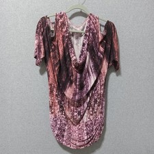 Nine West Jeans Shirt Womens Large Pink KAI Cowl Neck Ruched Cold Shoulder