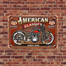  American Garage Tin Metal Sign Car and Motorcycle Wall 8x12 