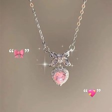Love Heart Bow Shape Romantic Stylish Cute Necklace For Women