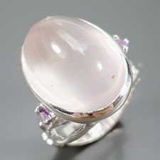 Handmade 16 ct Natural Rose Quartz Ring 925 Sterling Silver Size 7.5 /R448263