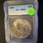 Morgan Silver Dollar ICG MS63 1886 $1 Silver Business Strike Philadelphia Toner