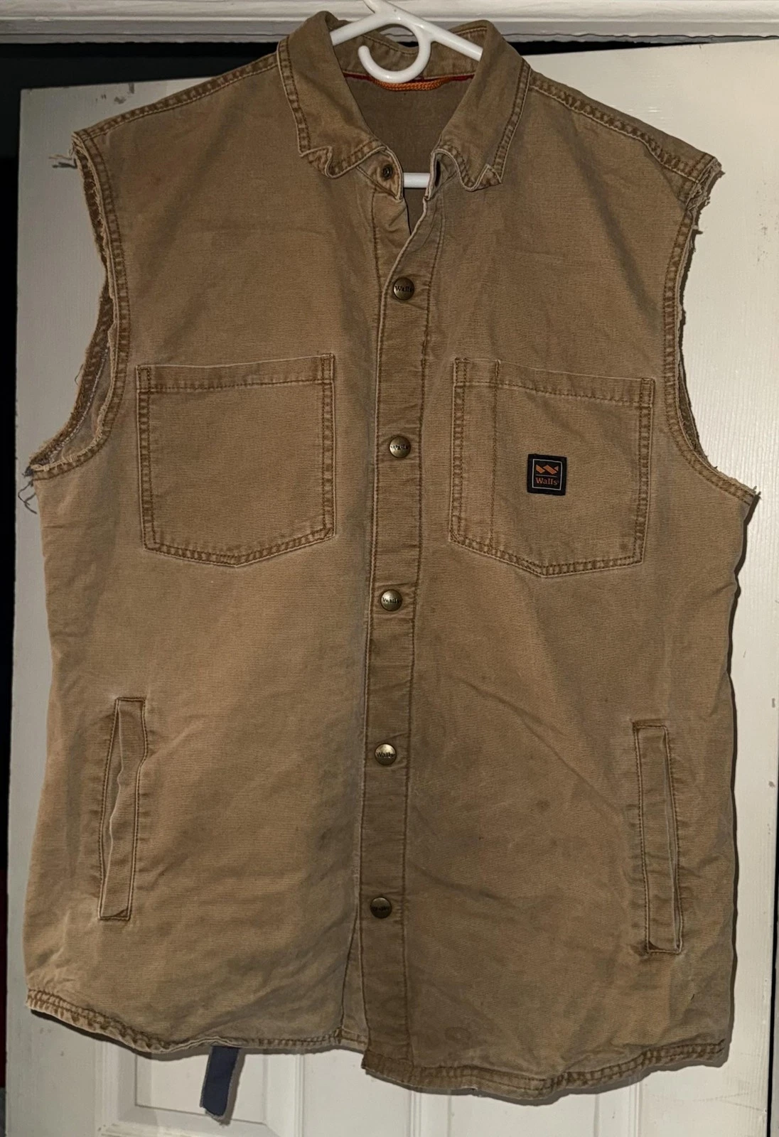 Walls Vest Mens XL Brown Canvas Quilted Snap Front Workwear Pockets Outdoor
