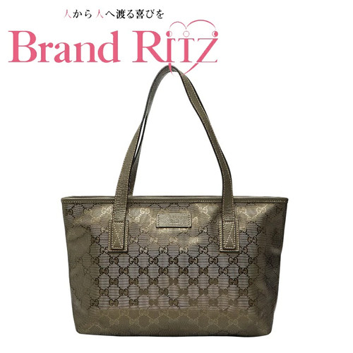 Used Gucci Gg Implement Handbag Tote Bag 211138 Gold Pvc Leather Ladies Asuraku