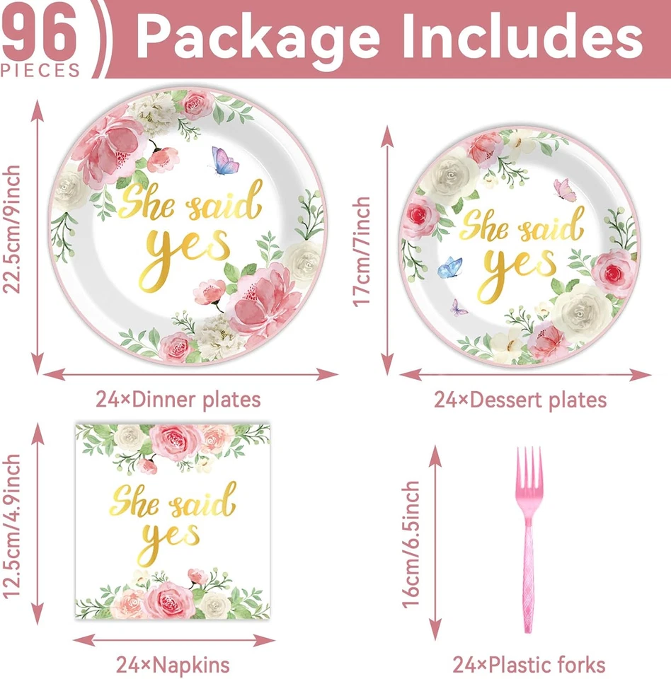 96 PIEZAS Platos y Servilletas Ella Dijo Sí Decoraciones Compromiso Papel... Foto 4 de 4