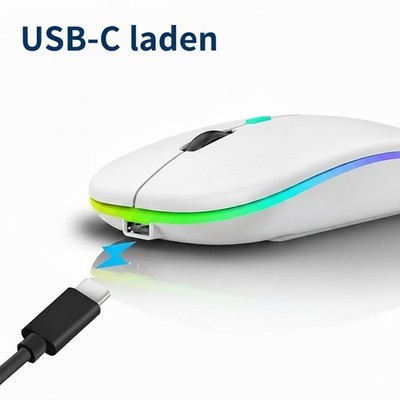 PC Computer Maus Leise Ultraflach Wiederaufladbar mit USB Laptop HomeOffice weiß