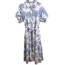 Baltic Born Albany Button Periwinkle Ivory Midi Dress Lined Balloon Sleeves 1XL