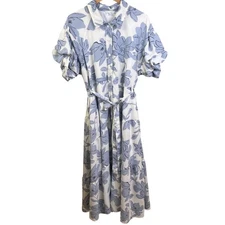 Baltic Born Albany Button Periwinkle Ivory Midi Dress Lined Balloon Sleeves 1XL