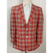 NEW Men Tommy Hilfiger 100% linen plaid 2-button blazer suit jacket, 42R