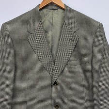 Canali Silk Wool Blazer Men EU 56R US 46 Houndstooth Black Green 3 Button