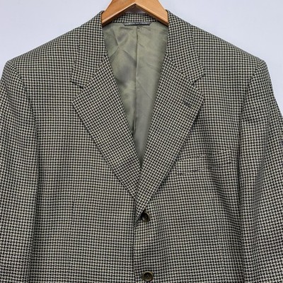 Canali Silk Wool Blazer Men EU 56R US 46 Houndstooth Black Green 3 Button