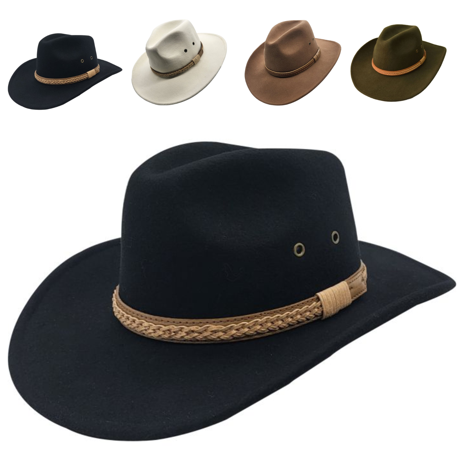 Classic Western Cowboy Hat 100% Wool Felt – Men’s American Vintage Rancher Style