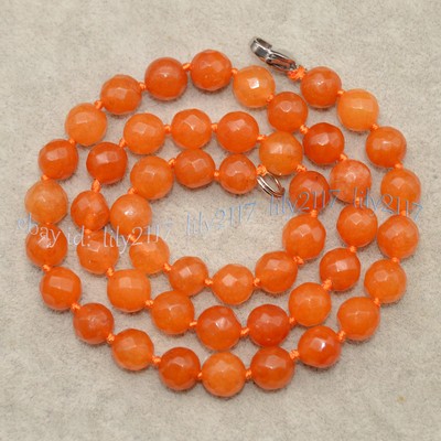 8mm Faceted Natural Orange Topaz Round Gemstone Beads Necklace 14-48 inches