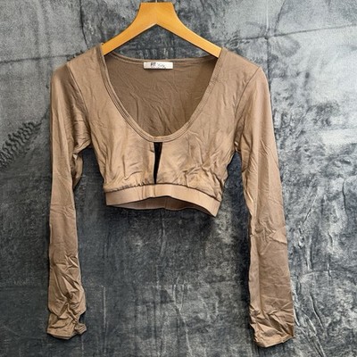 Fit Kitty Women s Size M Brown Long Sleeve Crop Top New No Tags 026
