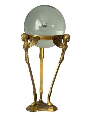 Vintage Murano Controlled Bubble Clear Glass Ball 3 Angels Brass Stand