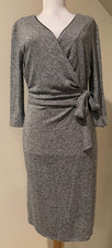 HALSTON Womens Gray & Black V Neck Dress - Sz Small