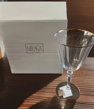 Mikasa Allegro Gold Rimmed Crystal Wine Goblets Set Of Four New In Box